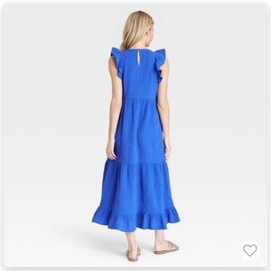 Universal Thread Dress MED Blue Flutter Sleeveless Tiered Pockets